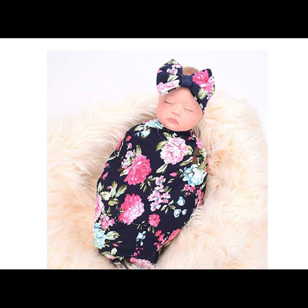 Flower headband with matching receiving blanket